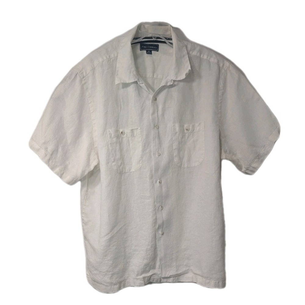 Paul Frederick Shirt Men's Short Sleeve 100% Linen XXL White Casual